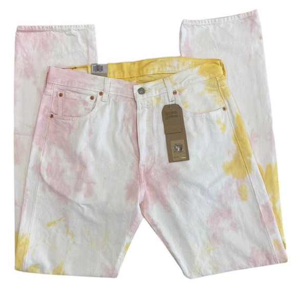 Levis 501 Straight Y2K White Tie Dye Hip Hop Jeans Mens 30x34 New Fast Ship - Picture 13 of 15